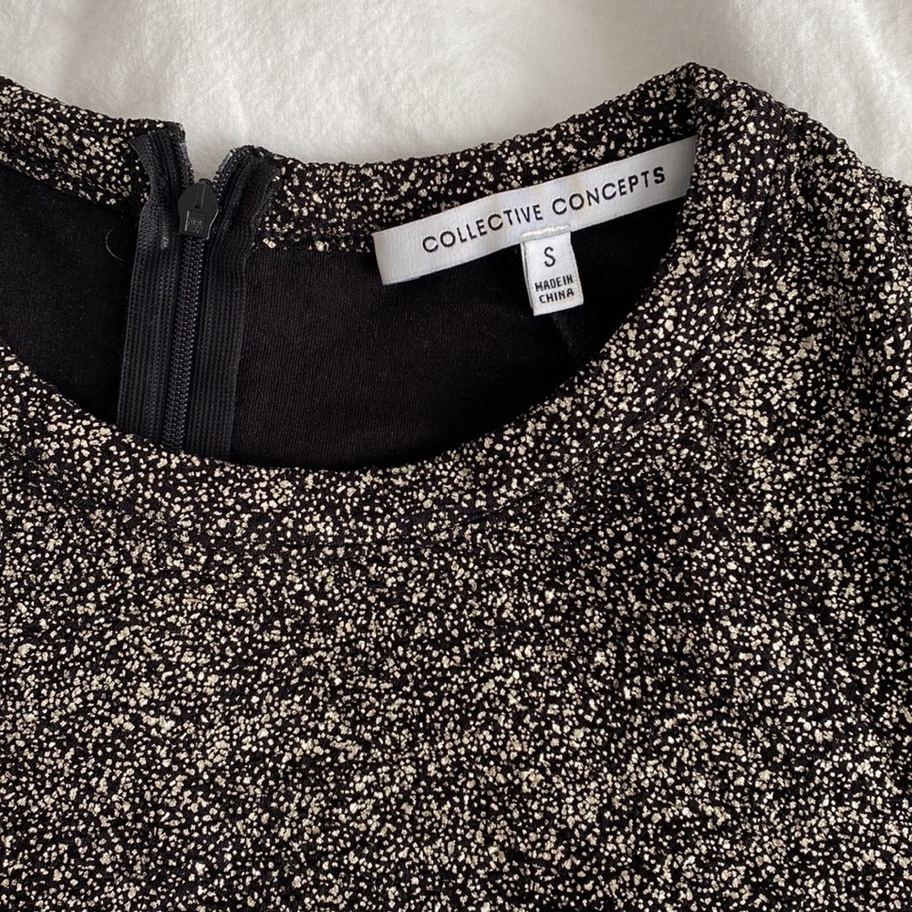 Black and gold stretch mini evening dress